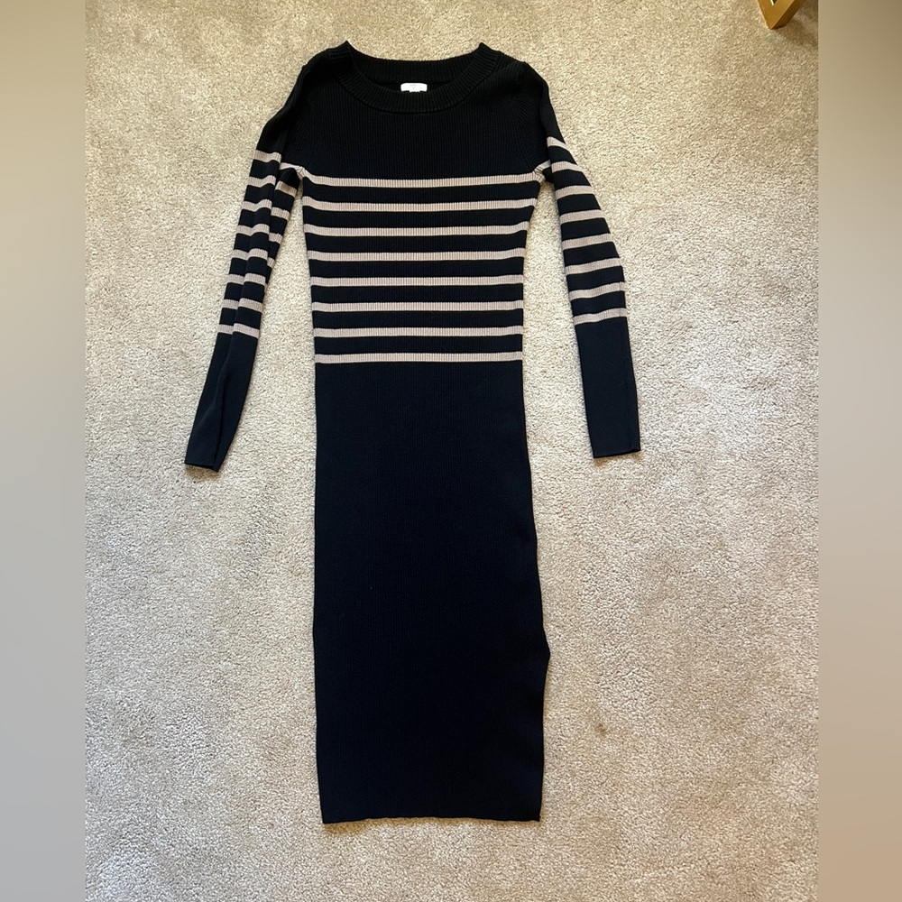Nordstrom BP Elegant Black and Cream Striped Dress Size XS